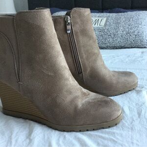 PRICE DROP! NEW Suede Tan Wedge Ankle Boots